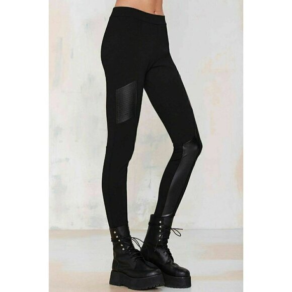 Nasty Gal  Black Vegan Panel Leather Leggings S - Picture 3 of 4